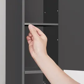 SoBuy Badzimmerschrank Schmal Badezimmer Hochschrank aus Holz mit verstellbaren Einlegeböden Wasserabweisender Badschrank, 20x180x20cm, BZR34-II-SCH - Schwarz