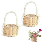 Zasvec Mini Geflochtener Blumenkorb 2 Stücke Rattankorb 11 * 9 * 20cm Blumenmädchen Streukörbchen Streukorb Weidenkorb Gewebte Körbe Wicker Rattan Basket Obstkorb für Hochzeit Tischdeko