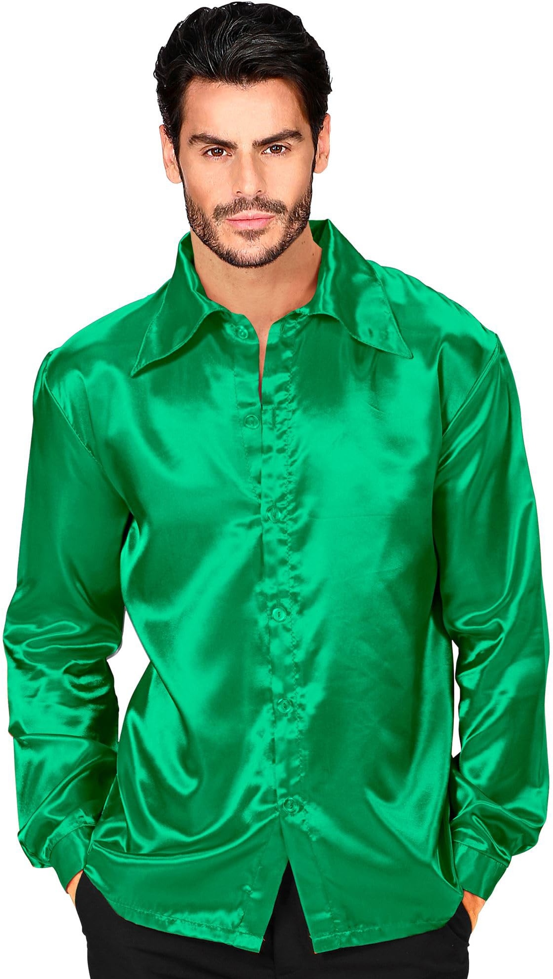 Widmann - Satin Hemd für Herren, 70er Jahre Disco Fever, Retro Style, Schlagermove, Party Shirt