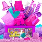 GirlZone Geschenke für Mädchen Unicorn Kingdom Sand Kit, Sensorischer Spielsand Set mit Farben, Spielwerkzeugen, Zugaben und Tragetasche als Aufbewahrungsbox, Tolle Geschenkidee für Kinder