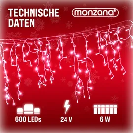 monzana Lichtervorhang LED 20 m 600 LED kaltweiß