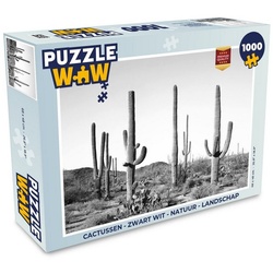 MuchoWow Puzzle Kakteen – Schwarz und weiß – Natur – Landschaft, 1000 Puzzleteile, Foto-Puzzle, Bilderrätsel, Puzzlespiele, Klassisch bunt