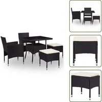 5-tlg. Garten-essgruppe Schwarz Poly Rattan Und Glas - Gartenmöbel - Essgruppen - Outdoor Möbel - Rattan Gartenmöbel - Poly Rattan
