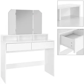 ML-Design - Schminktisch, Frisiertisch Mit 3-tlg. Klappspiegel Und 2 Schubladen, 100 X 40 X 140 Cm, Weiß, Modern, Kosmetiktisch Mit 3 Offenen Fächern, Frisierkommode Schminkkommode Kommode Make-up Tisch