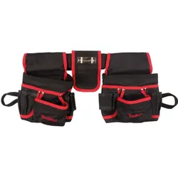 Toolland Werkzeug-Gürteltasche, Nylon, mit Nieten verstärkt, Schlaufen, viele Fächer, Hammerhalter, Schwarz/Rot