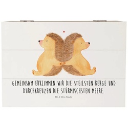 Mr. & Mrs. Panda Dekokiste Igel händchenhaltend – Weiß – Geschenk, Schatzkiste, Holzkiste, Händc (1 St) weiß Ø 0 cm x 22 cm x 12 cm