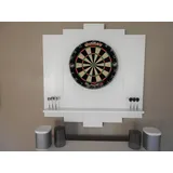 WDS Dartscheibe WOODEN Dartboard Surround, (Premium Dart-Wandschutz, Burned Look (Geflammt) oder Color Design), Optionaler Tablet-Halter weiß