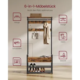 Songmics Garderobenständer Dacey 30 x 80,4 x 181,6 cm Braun-Schwarz