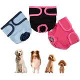 OmeHoin Waschbare Hundewindeln für Hündinnen, wiederverwendbar, sehr gemütlich, für kleine, mittelgroße und große Hunde, Baumwolle, Unterwäsche, Hosen, Schwarz, Pink, Blau, 3 Stück