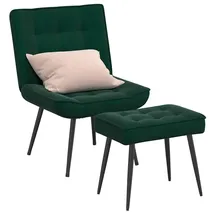 vidaXL Relaxsessel mit Hocker Dunkelgrün Samt 1-St 75 x 90 x 80 cm Grün