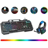 VSIUO Gaming Headset, Headset, PC Headset, Kopfhörer, Headphones, Stereo Gaming-Headset (Gaming-Tastatur,Gaming-Headset,RGB) schwarz