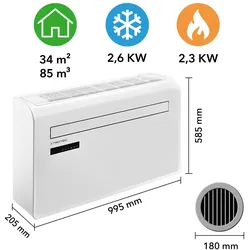 TROTEC Wandklimaanlage PAC-W 2650 SH mit Heizfunktion | WLAN-Einbindung, Smartphone-Steuerung mit App
