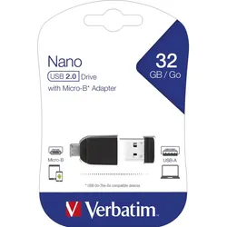 Verbatim USB 2.0 OTG Stick 32GB, Micro-B Adapter, Nano