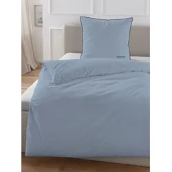 Bettwäsche HECHTER PARIS Gr. 2, blau (marine), B/L: 155cm x 220cm, Satin, B/L: 80cm x 80cm, Satin, 100% Baumwolle, Bettwäsche