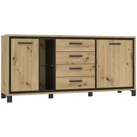 Forte Sideboard Trondheim 177,4 x 81,3 x 41,5 cm Schwarz / Artisan Eiche