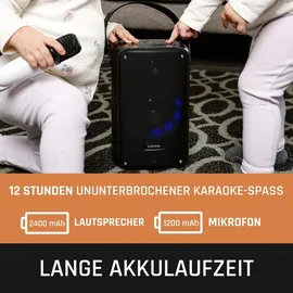 Lenco BTC-060BK - Karaoke-Set mit Bluetooth®, wiederaufladbarem Akku, drahtlosem Karaoke-Mikrofon und Disco-LED-Beleuchtung