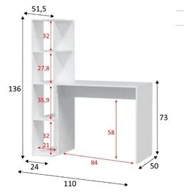 Dmora - Pittston-Schreibtisch, linearer Schreibtisch mit Bücherregal, platzsparender Mehrzweck-Bürotisch, 110x52h136 cm, Weiß