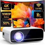 15000L Native 1080P 5G WiFi Bluetooth Projektor mit 50% Zoom, AKATUO Mini Beamer Heimkino Outdoor Beamer für Handy Phone, Kompatibel mit Smartphon... - Weiß