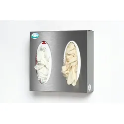 PROREGAL Robuster Wandspender für Handschuhe 2-Fach | HxBxT 25x25,5x8cm | Edelstahl | Silber | Spender Handschuhspender