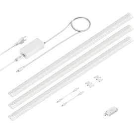 ledscom.de LED Unterbau-Leuchte SIRIS weiß matt, mit Bewegungsmelder, flach, je 90cm, je 963lm, warm-weiß 3er Set