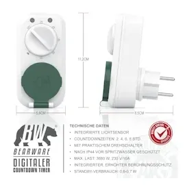 CSL Outdoor Countdown Timer mit Dämmerungsschalter - Zeitschaltuhr mit Schutzkappe
