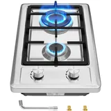 Gaskochfeld 2 Flammig,Gas Einbau Autark Gaskochfeld mit Automatischer Thermoelementschutz,59cm Gaskochfeld Edelstahl,2Zonen Erdgas(20mbr)/Propangas(30/50 mbr) Up to 4300W