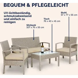 CASARIA Casaria® Gartenmöbel Set Wetterfest 4 Personen Outdoor inkl. Auflagen Polyrattan 2x Sessel Gartenbank Tisch Garten Terrasse Balkon Möbel Lounge Creme