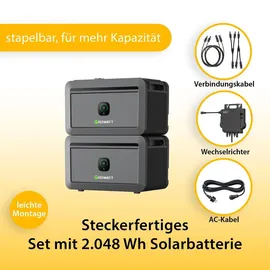 Vale Balkonkraftwerk Bifazial 1800 W inkl. Growatt Neo 800M-X Wechselrichter + Growatt Noah 2,048 Wh