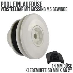 50 mm x 2 ABS Einlauf Düse Pool Schwimmbad Klebemuffe x M5 Außengewinde - 14 mm..."