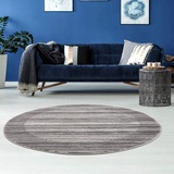 carpet city Teppich Wohnzimmer - Streifen Muster 160 cm Rund Grau Meliert - Moderne Teppiche Kurzflor