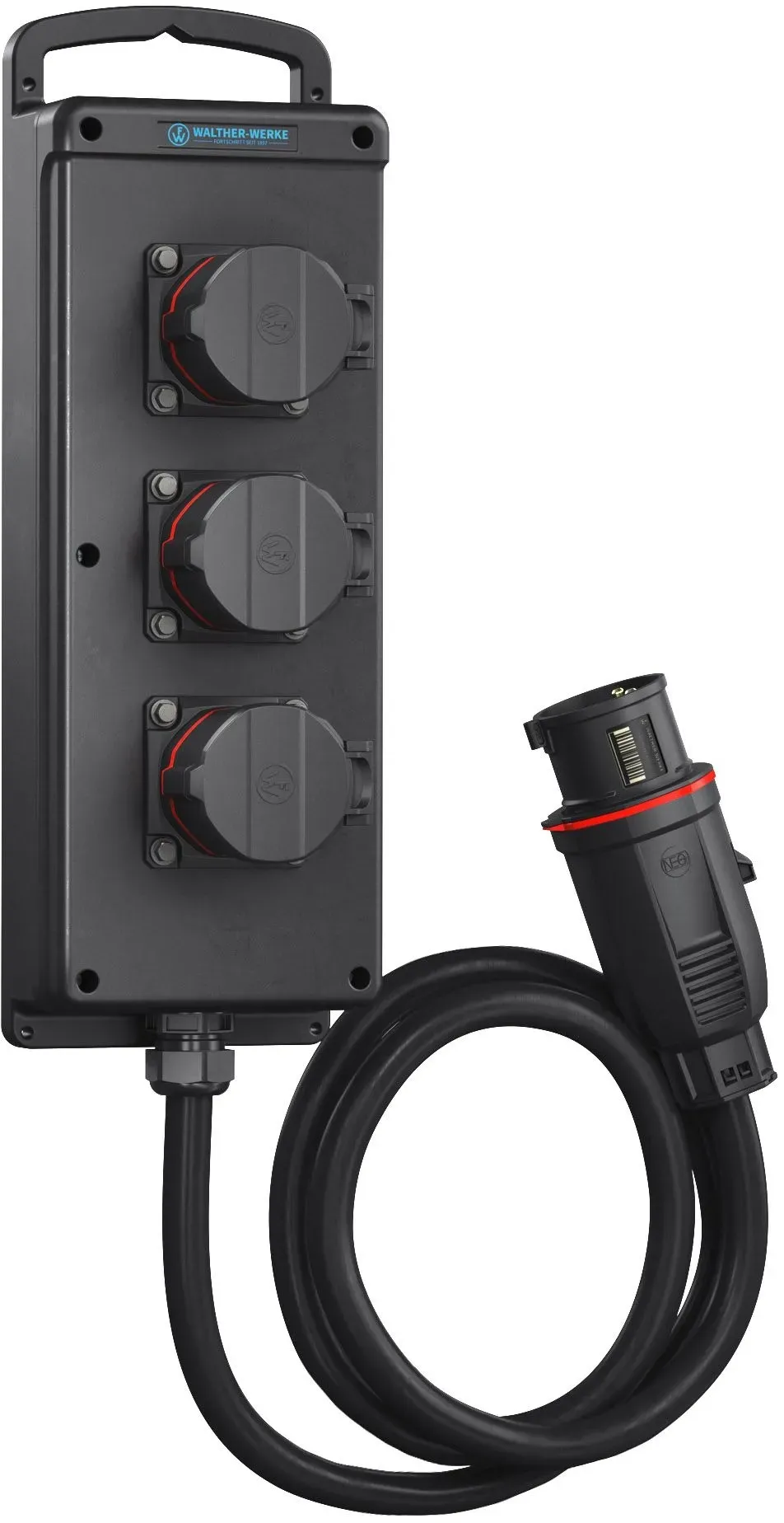 Walther Electric 6410301N Tragbare Vollgummi-Steckdosenleiste In:, 16A mit 3 NEO CEE Abgänge, 16A und Anschluss über Leitung, 16A Stecker