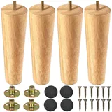 LCOUACEO Möbelfüße Holz Tischbeine 4 Stück Konisch Möbelbeine Ersatz 20cm Sofafüße Holzbeine für Möbel Schrank Beine Schrankfüße mit Montageplatte Gummipads für Tisch Sofa Bett Schrank Couch