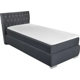 LEONIQUE Boxspringbett LEONIQUE "Rumba", grau (dunkelgrau), B:100cm L:213cm, Samtoptik (100% Polyester), Komplettbetten, Boxspringbett Seniorenbett Polsterbett, Taschenfederkern-Matratze in Härtegrad 3, in 4 Breiten, incl. Topper