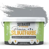 SEEBAUER diy Silikatfarbe Dunkelgrau 2,5L für Innen (No. 218 Grey Stone) Atmungsaktive Mineralfarbe für Allergiker - Abwaschbare Wandfarbe - Grautöne hohe Deckkraft