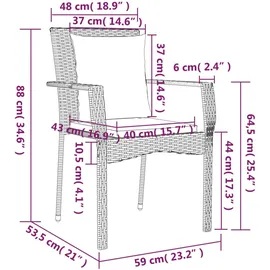 vidaXL 3-tlg. Garten-Essgruppe mit Kissen Schwarz und Grau Poly Rattan