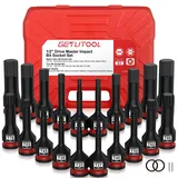 GETLITOOL 1/2" Kraft Sechskant un Torx Bit Schlagschrauber Nüsse, 20tlg S2-Stahl Bit Einsatz Satz HX 5mm - 19mm, T25 - T80, Länge 78 mm Stecknuss Steckschlüssel Set für Hex TX Schrauben