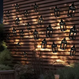 Nowa Lichterkette Solarleuchten Aussen LED Solarlampe Gartenlampe Dekoration in Laternenform, Kunststoff schwarz, 30x LED warmweiß, L 200 cm