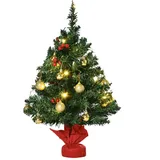 Homcom Weihnachtsbaum mit Stechpalmenbeeren, Kugeln und LED-Lichtern Grün 60 cm