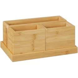 Relaxdays Schreibtisch Organizer, 4tlg. Set, Stiftehalter, Bambus Ablage, Tischorganizer für Büro Utensilien, Bad, natur