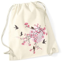 Autiga Turnbeutel Turnbeutel Kirschblüten Vögel Vogel Blumen Blüten Flower Cherry Tree Birds Autiga® beige