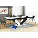 Design Esstisch HEB-222 Weiß Hochglanz/Schwarz Hochglanz ausziehbar 160 cm bis 256 cm Esszimmertisch für bis zu 10 Personen Hochglanz Funktionstisch modern vielseitig Esszimmer erweiterbar zeitlos