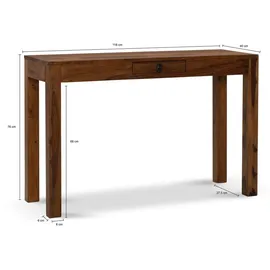 FineBuy Schreibtisch FineBuy Bürotisch 118 cm Sheesham Massivholz Laptoptisch Schublade