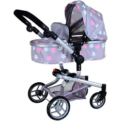 Kombi-Puppenwagen KNORRTOYS "Boonk - star grey pink", star grau pink, Puppenwagen, KinderB:42cm H:80cm T:59cm, Metall, Kunststoff, Stoff, B:42cm H:80cm T:59cm