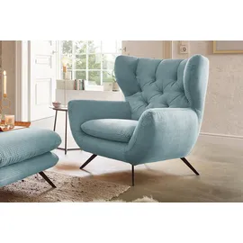 KAWOLA Hochlehnsessel CHARME Cord 72 x 100 x 80 cm Hellblau mit Kissen