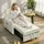 Homcom Schlafsessel 3 in 1 Chenille 84 x 87 x 88 cm Cremeweiß mit Lendenkissen