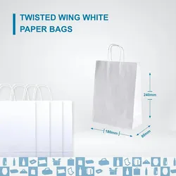 100 Weiße Papiertüten mit Henkeln 18x8x23cm - Tasche für Einkäufe, Geschenke, Hochzeiten