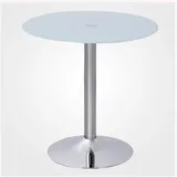 Bistrotisch, runder Sockeltisch mit Glasplatte, Küchen-Esstisch aus Glas, 60/70/80 cm, moderner runder 2-4-Sitzer-Frühstücks-Bistrotisch mit Chromsockel (Größe: 70 cm, Farbe: Weiß)