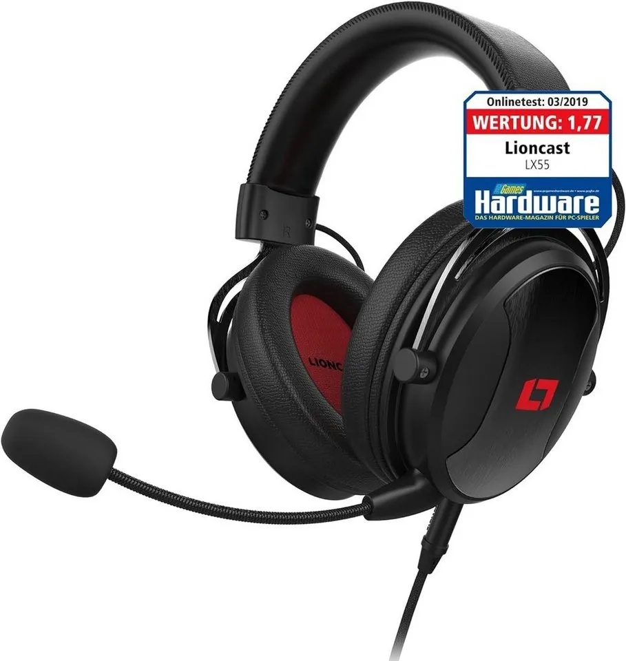 Lioncast LX55 Gamingmit Mikrofon 53mm-HIGH-Performance-Treiber Gaming-Headset (Unterstützt Discord-Kommunikation, mit 7.1 Stereo Sound Headset mit Mikrofon Noise Cancelling RGB Licht) schwarz