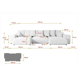 altdecor Ecksofa mit Schlaffunktion und Bettkasten Corner Sofa Eckcouch Couch U-Form universal, links/rechts angeordnet Schlafcouch Ausziehbar Wohn... - Weiß
