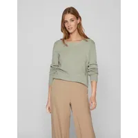 VILA Damen Strickpullover Rundhalsausschnitt O-Neck L/S Knit Top,Oil Green/Detail:Melange,S